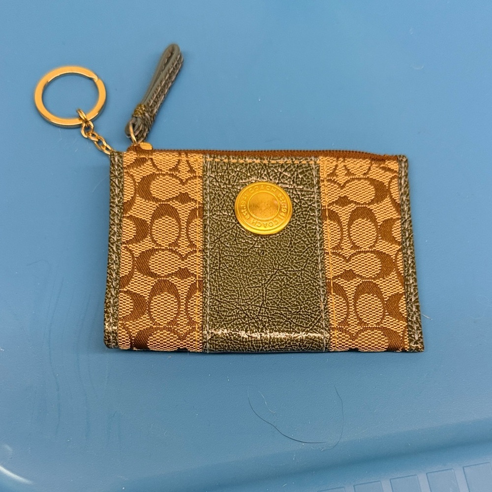 Coach Signature Brown and Gold Card Holder